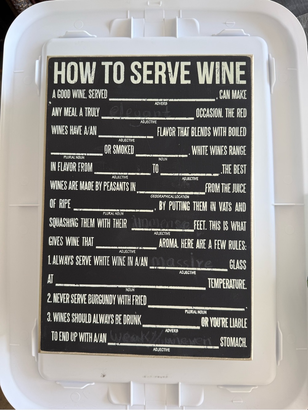 Mad Libs “How to Serve Wine” Framed Wooden Sign / Wall Décor – 14” x 10”